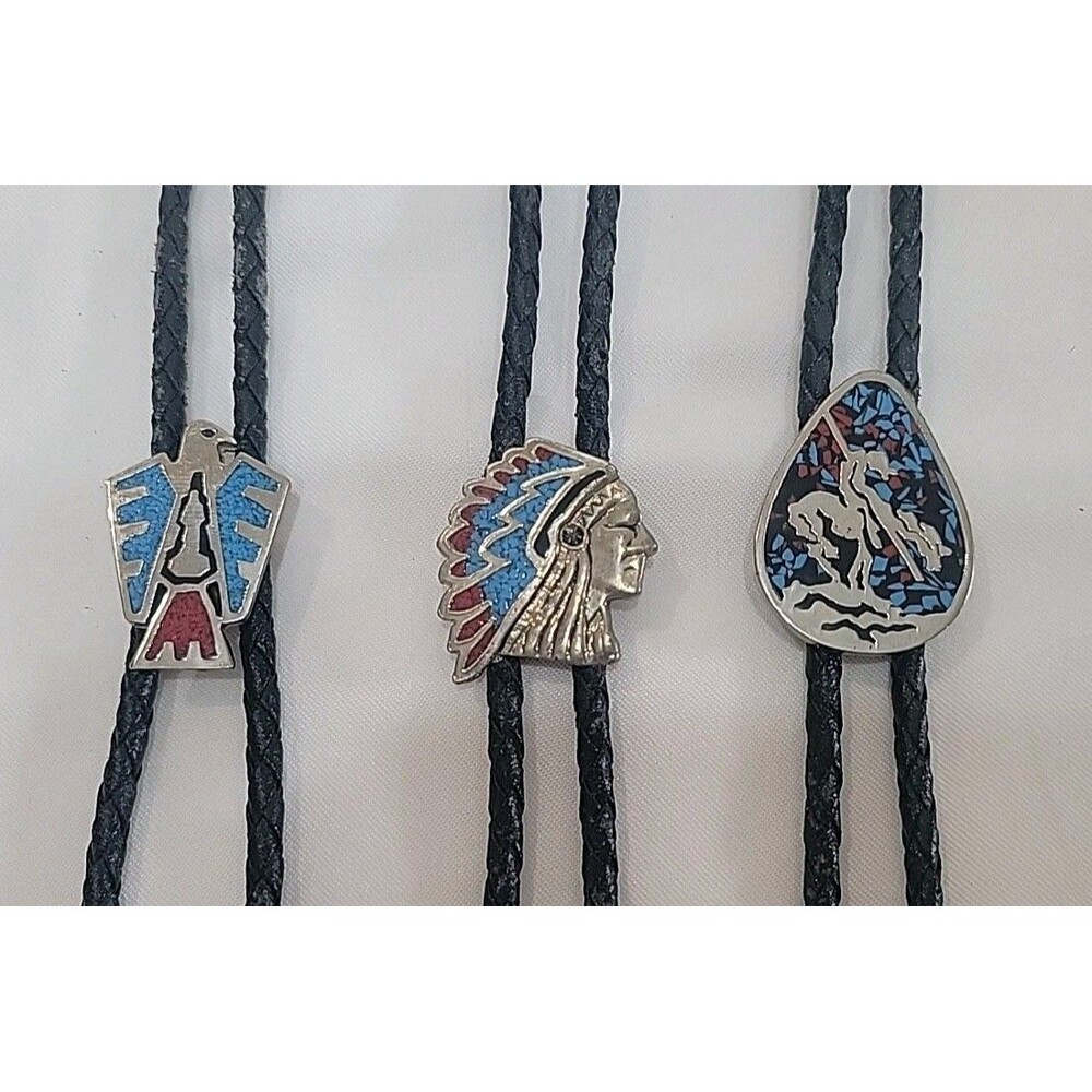 VTG Lot Of 3 Southwestern SSI Native American Bolo Tie w/Turquoise & Coral USA